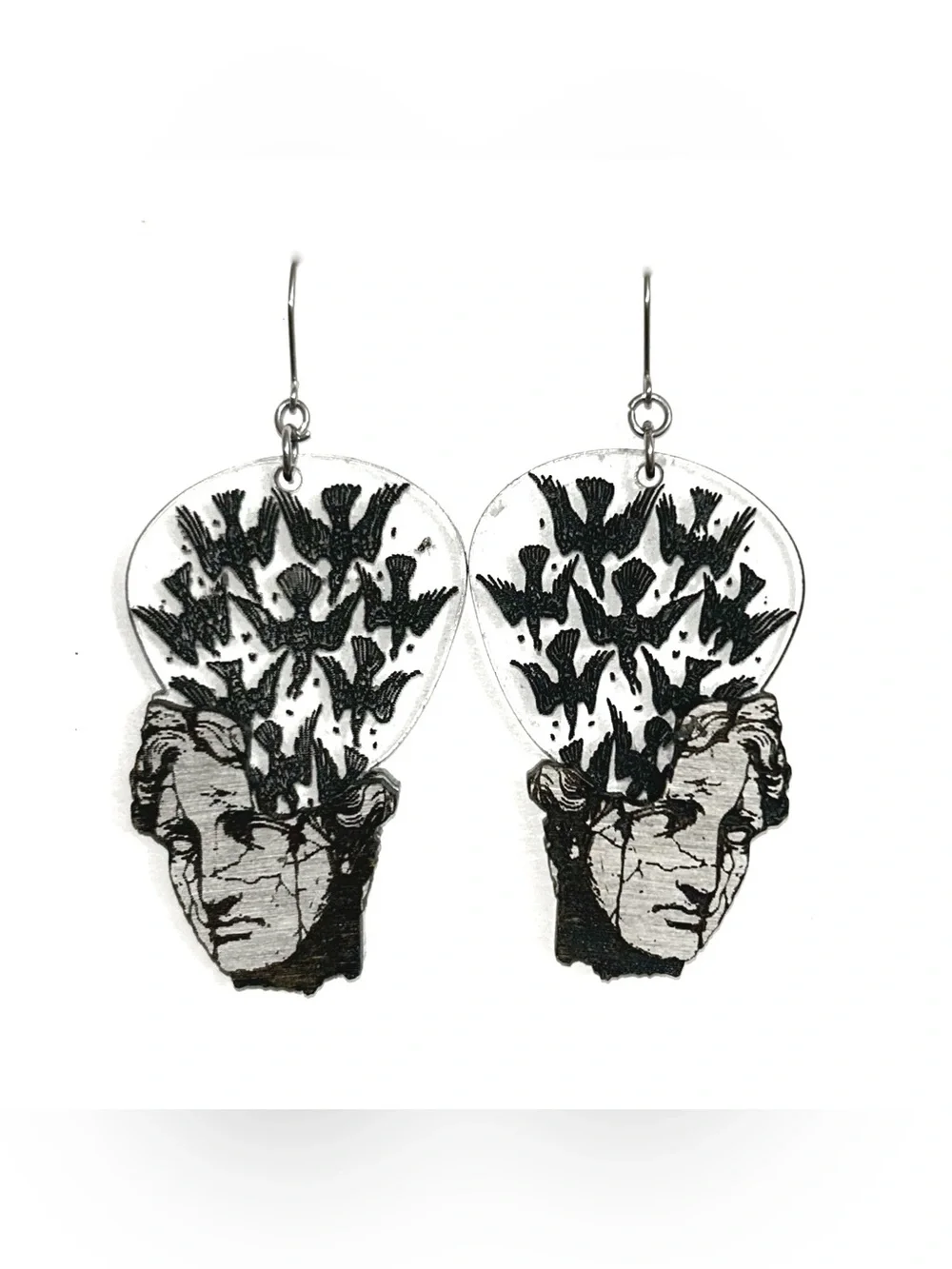 Black & White Surreal Head Drop Earrings